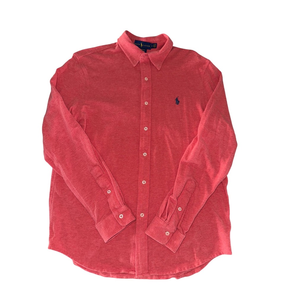 Polo Ralph Lauren Featherweight Mesh Button Down Shirt Mens L Red Long Sleeve‎